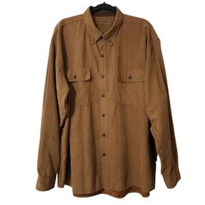 Clear Water Outfitters Mens Faux-Suede Long Sleeve Button-Up Shirt Tan Size 2XL